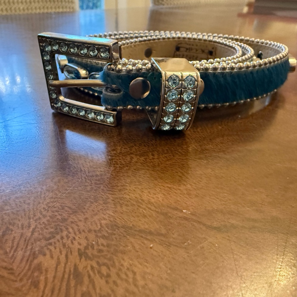 BB Simon Blue Rhinestone Belt with Silver Buckle